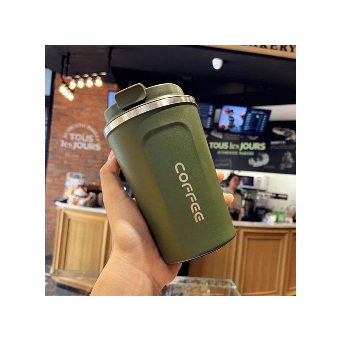 Portable Stainless Steel Vacuum Mug - Dark Green - 380ml - 1 Pc
