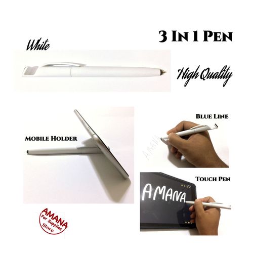 Pen For Writing & Smart Devices & Mobile Holder - Rubber Body - Ice White