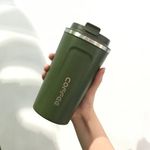 Portable Stainless Steel Vacuum Mug - Dark Green - 380ml - 1 Pc