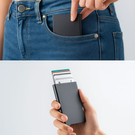 (1+1) Credit Card ID Holder & RFID Anti-Scan Metal Wallet Cash Clip - 1 Pc