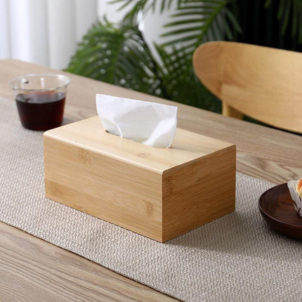 Imported Bamboo Tissue Box with Removable Bottom Natural Wooden Tissue Holder for Standard Tissue Paper and Wipes Boxes, Rectangular Tissue Dispenser, Natural