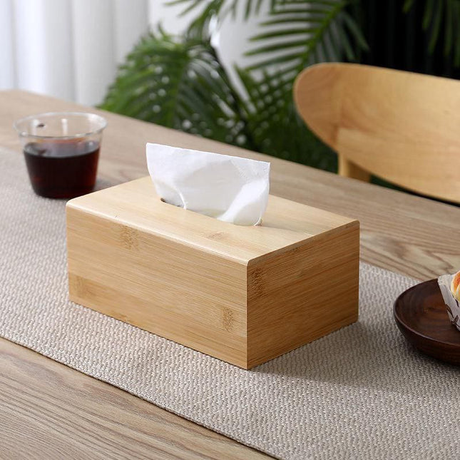Imported Bamboo Tissue Box with Removable Bottom Natural Wooden Tissue Holder for Standard Tissue Paper and Wipes Boxes, Rectangular Tissue Dispenser, Natural