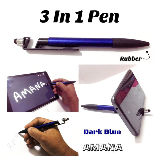 Amana- 3 In 1 Pen For Writing & Smart Devices - 1 Pcs - Dark Blue \ Black