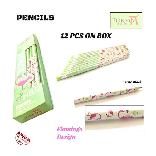 TOKYO Wonderful Pencils - Flamingo Design - 12 Pcs On 1 B0X