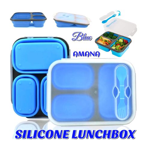 (Large) Silicone Lunch Box & Leak-proof Cover - (Blue) - 1 Piece