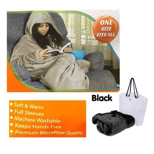 Mintra High Quality Blanket Cape/Hoodie - One Size Fits All - Black - 1 Pc