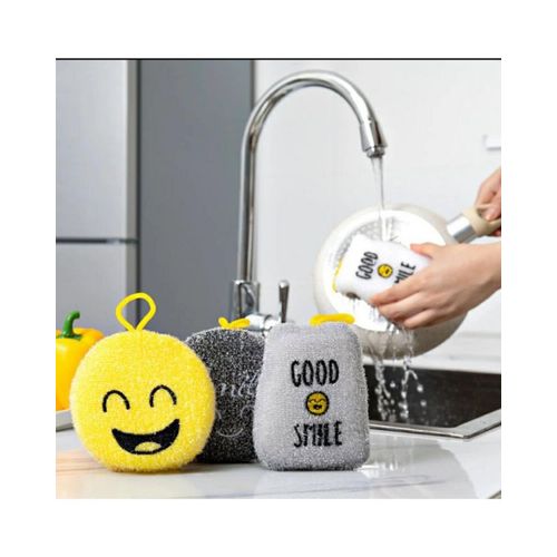 Fiber And Sponge In One Tool For Kitchen - Smile Design - 4 Pieces