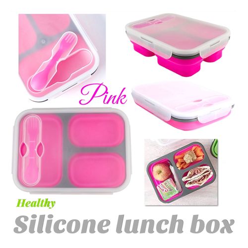 Foldable Healthy Silicone Lunch Box - Leak-proof Cover - Pink