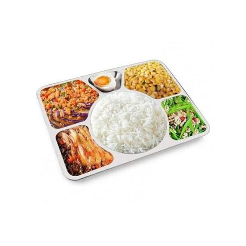 Stainless Steel Rectangular Divided Dinner Tray- 6 Sections