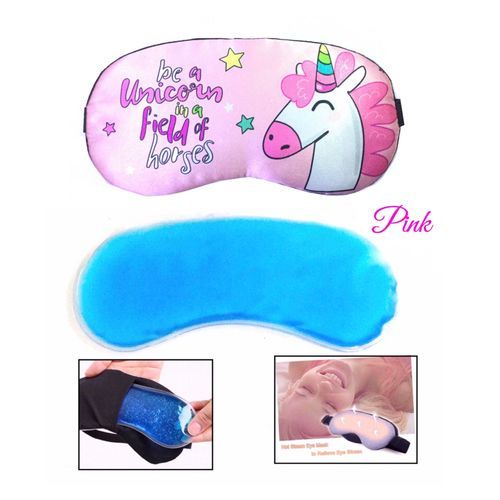 Eye Sleeping Mask & Cooling Gel - Unicorn Design - Pink