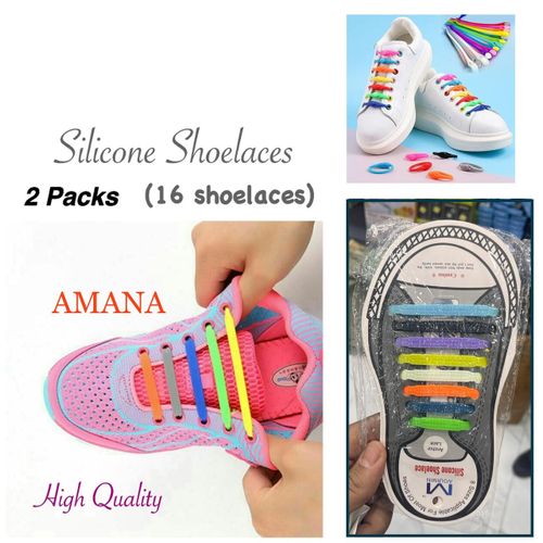 Silicone Colors Shoelaces, No Tie - 2 Packs -16 Pieces, One Size