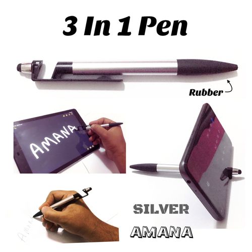 Amana- 3 In 1 Pen For Writing & Smart Devices - 1 Pc - Silver / Black