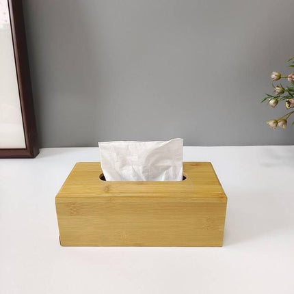 Imported Bamboo Tissue Box with Removable Bottom Natural Wooden Tissue Holder for Standard Tissue Paper and Wipes Boxes, Rectangular Tissue Dispenser, Natural