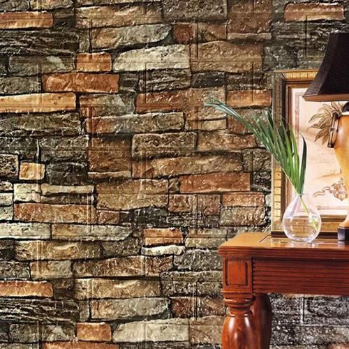 Adhesive Wall Stickers PE Foam 3D Self Brick Pattern - Brown 1 Pc