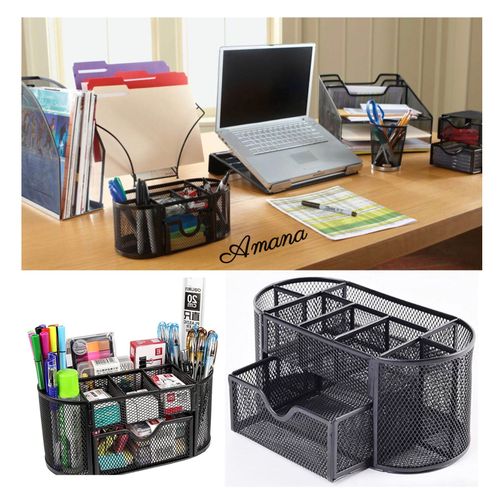 Desk Organizer Mesh Desktop Sundries Badge Holder Storage Box - 1Pc - (13x10.5x22cm)