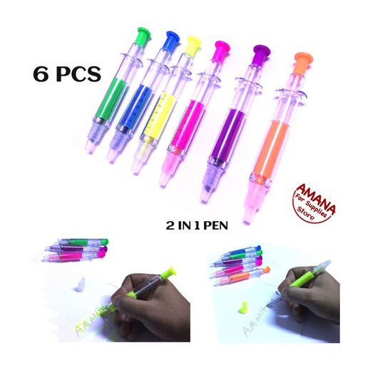 High Quality ( High Lighter \ Blue Pen) - Syringe Design - 6 Pcs