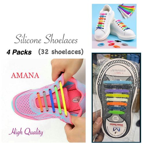 Silicone Colors Shoelaces, No Tie - 4 Packs -32 Pieces, One Size