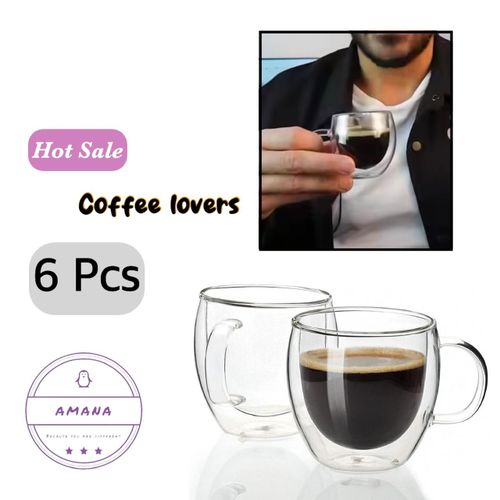 Double Glass Pyrex Coffee Mug - 6 Pcs