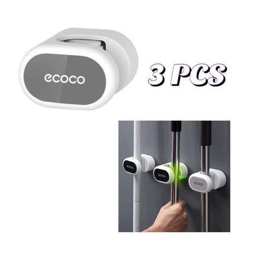 Ecoco Broom Holder With Strong Hook - Durable Back Adhesive - 3 Pcs