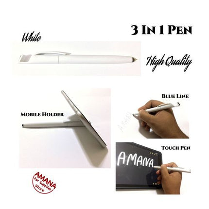 Pen For Writing & Smart Devices & Mobile Holder - Rubber Body - Ice White