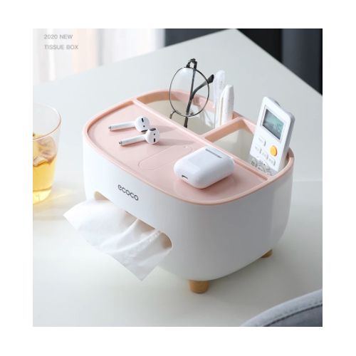 Ecoco Multifunctional Facial Tissue Box Cover - Tools Holder - Pink - Medium - 1 Piece