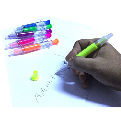 High Quality ( High Lighter \ Blue Pen) - Syringe Design - 6 Pcs