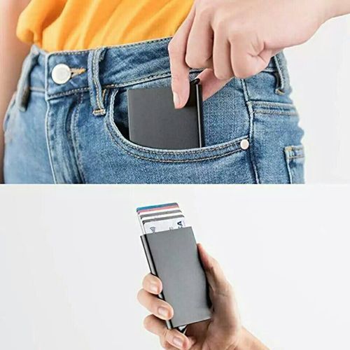 Credit Card ID Holder & RFID Anti-Scan Metal Wallet Cash Clip - 1 Pc