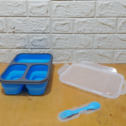 (Large) Silicone Lunch Box & Leak-proof Cover - (Blue) - 1 Piece