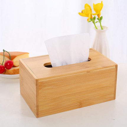 Imported Bamboo Tissue Box with Removable Bottom Natural Wooden Tissue Holder for Standard Tissue Paper and Wipes Boxes, Rectangular Tissue Dispenser, Natural