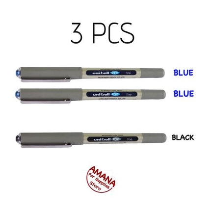 Uniball Eye Fine Rollerball Pen - 3 Pens (2 Pcs Blue & 1 Pc Black)