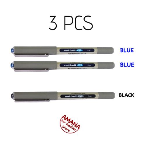 Uniball Eye Fine Rollerball Pen - 3 Pens (2 Pcs Blue & 1 Pc Black)
