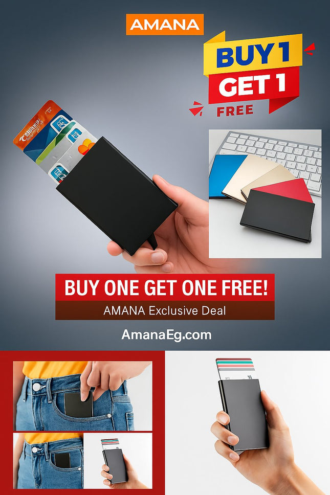 (1+1) Credit Card ID Holder & RFID Anti-Scan Metal Wallet Cash Clip - 1 Pc