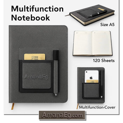 Multifunction A5 Notebook - Cream Paper - (Mobile & Cards & Pen) Case In Cover (1 Pc)
