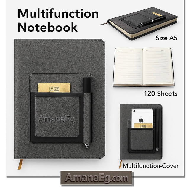 Multifunction A5 Notebook - Cream Paper - (Mobile & Cards & Pen) Case In Cover (1 Pc)