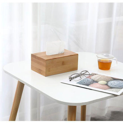 Imported Bamboo Tissue Box with Removable Bottom Natural Wooden Tissue Holder for Standard Tissue Paper and Wipes Boxes, Rectangular Tissue Dispenser, Natural