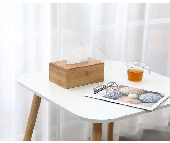 Imported Bamboo Tissue Box with Removable Bottom Natural Wooden Tissue Holder for Standard Tissue Paper and Wipes Boxes, Rectangular Tissue Dispenser, Natural