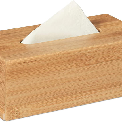 Imported Bamboo Tissue Box with Removable Bottom Natural Wooden Tissue Holder for Standard Tissue Paper and Wipes Boxes, Rectangular Tissue Dispenser, Natural