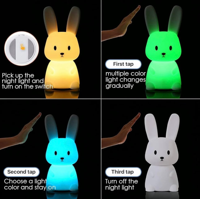 Big Bunny Rechargeable Silicone Night Lamp - LED Bunny Night Lamp, Kids Night Light, Nursery Decor, Birthday Gift, Silicone LED Light