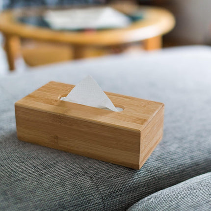 Imported Bamboo Tissue Box with Removable Bottom Natural Wooden Tissue Holder for Standard Tissue Paper and Wipes Boxes, Rectangular Tissue Dispenser, Natural