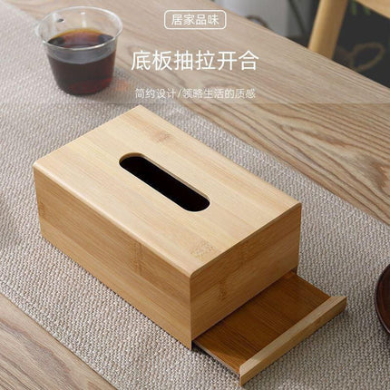 Imported Bamboo Tissue Box with Removable Bottom Natural Wooden Tissue Holder for Standard Tissue Paper and Wipes Boxes, Rectangular Tissue Dispenser, Natural