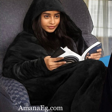 Mintra High Quality Blanket Cape/Hoodie - One Size Fits All - Black - 1 Pc