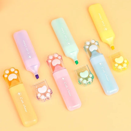 Highlighter pens - cat hand design 6 Pcs