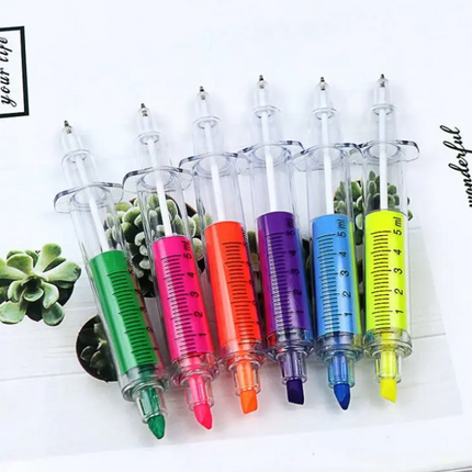 High Quality ( High Lighter \ Blue Pen) - Syringe Design - 6 Pcs