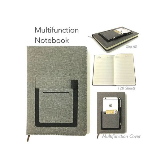 Multifunction A5 Notebook - Cream Paper - (Mobile & Cards & Pen) Case In Cover (1 Pc)