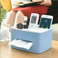 Ecoco Multifunctional Facial Tissue Box Cover With Tools Holder - Blue (Medium)
