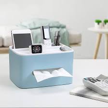 Ecoco Multifunctional Facial Tissue Box Cover With Tools Holder - Blue (Medium)