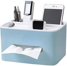 Ecoco Multifunctional Facial Tissue Box Cover With Tools Holder - Blue (Medium)