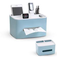 Ecoco Multifunctional Facial Tissue Box Cover With Tools Holder - Blue (Medium)